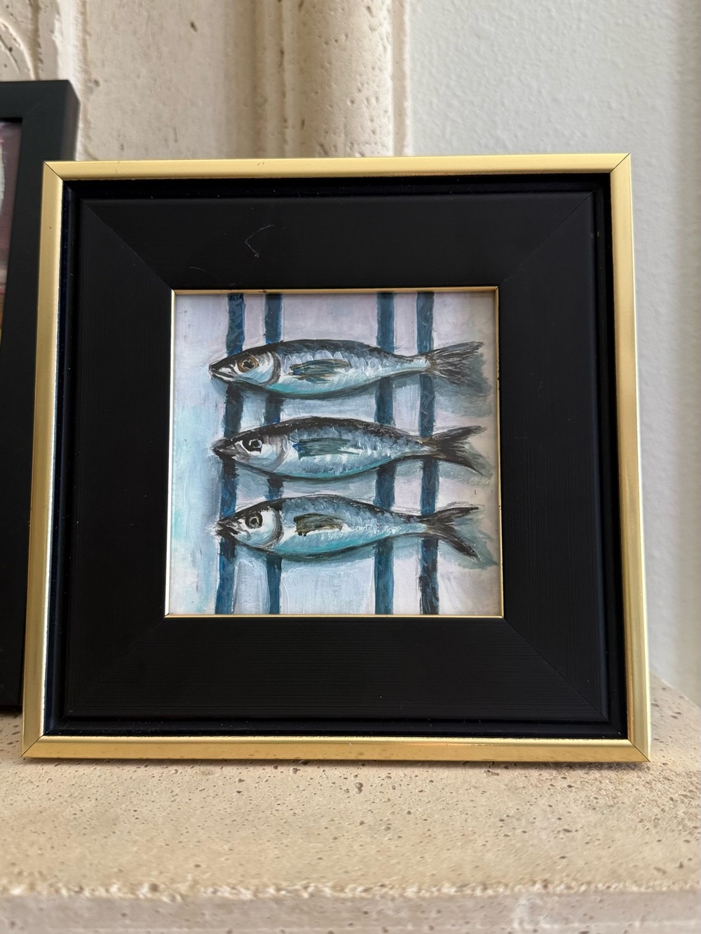 Coastal Three Fish Wall Art - Blue and Black Framed Print